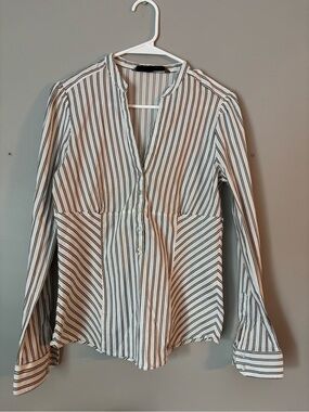 Zara White Blouse with Black Stripe and Sparkle Detail